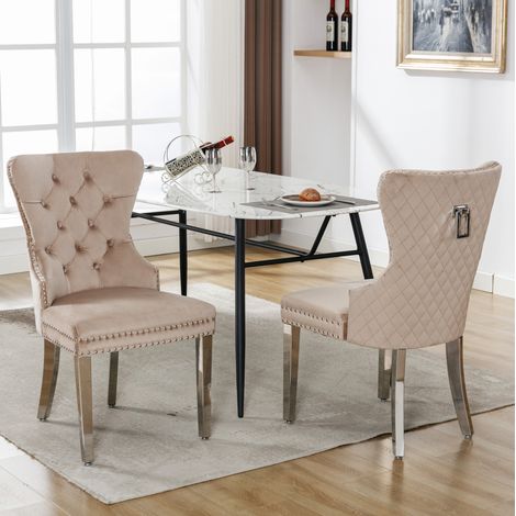 Silla de comedor de terciopelo beige, estructura de madera maciza y patas de metal, 62,5 x 47 x 94,5 cm (1/5)