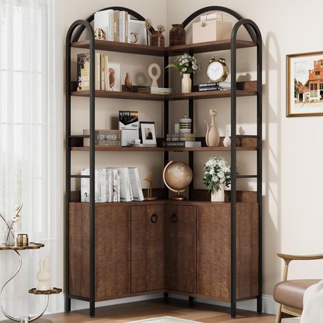 Bibliothèque d'Angle en L 6 Niveaux Arche Armoire Portes Marron-rouille (1/5)