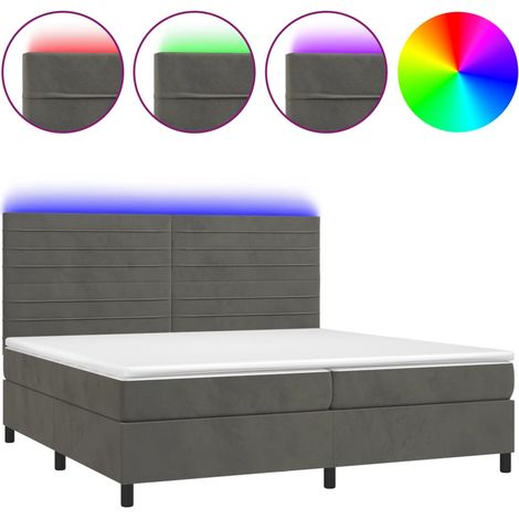Sommier à lattes de lit avec matelas LED Gris foncé 200x200 cm (1/4)