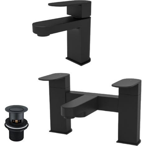 Kevon Mono Basin Mixer, Bath Filler & Waste Matte Black
