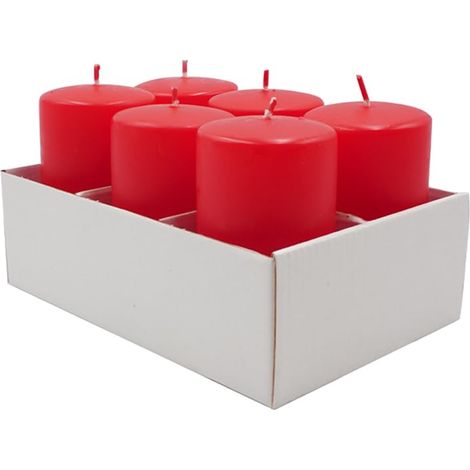 6 Candele moccolo antigoccia in cera di colore rosso con stoppini in cotone - Altezza 10cm e diametro 6cm, durata di 48 ore - Decorazioni per Feste ed (1/5)
