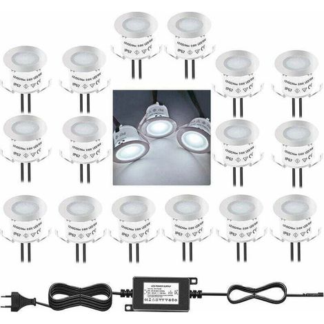 Lot de 10 mini spots LED encastrables IP67 étanches, blanc jour 4500K, 32 mm 0,6W DC12V, pour chemin, terrasse, piscine, escalier (1/4)
