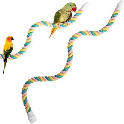 Perchoir En Corde - Pour Perroquets Et Oiseaux - Cordon Élastique Flexible Avec Métal Souple - Idéal Pour Enrichissement Environnemental En Cage - 1 Pièce