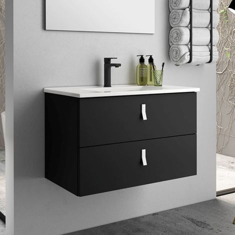Mueble de baño suspendido con 2 cajones negro 60x45x48H cm - Vitty (1/2)