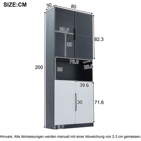 Vitrine LED réglable portes vitrées blanches déco noire 30x160x200 cm (1/5)