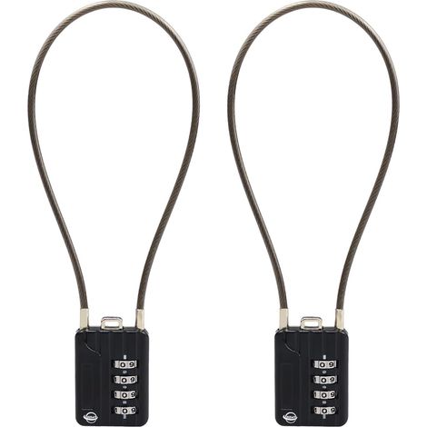Cadenas à combinaison à 4 chiffres avec câble de 30cm/12pouces pour casier de gymnase scolaire, casque, classeurs, boîte à outils, valise, sac à dos, noir 2 Pièces (1/5)