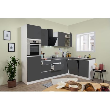 Cuisine Cuisine d'angle sans poignée Blanc Gris Lorena 280 x 172 cm Respekta
