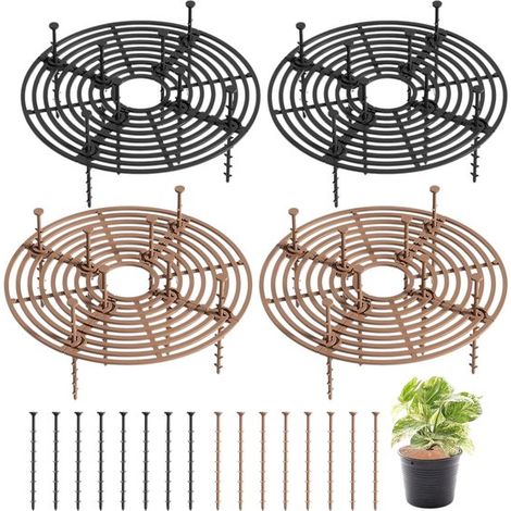 Paquete de 4 cubiertas para macetas，cubierta de rejilla segura para macetas (negro + café)，plástico，30 cm，negro (1/5)