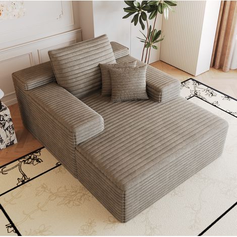 Chaise longue in velluto a coste, 175 x 159 x 83 cm, senza montaggio, Camel HAVRYA (1/5)