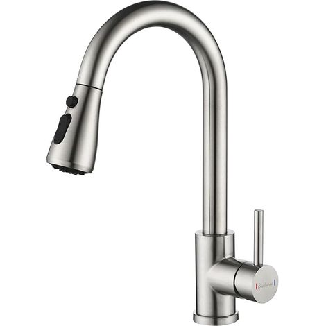 Robinet Cuisine Mitigeur Cuisine Douchette avec 2 Modes de Pulvérisation Pivotant à 360° d'Évier à Arc Élevé Pulvérisateur Escamotable Froid & Chaud Disponible(brossé) (1/5)