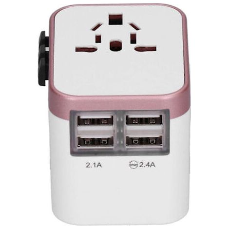 Adaptateur secteur international avec prise de voyage, doté de 4 ports USB, compatible avec le Royaume-Uni, l'UE, les États-Unis, le Japon, l'Australie et la Chine, 100240V, or rose. (1/5)