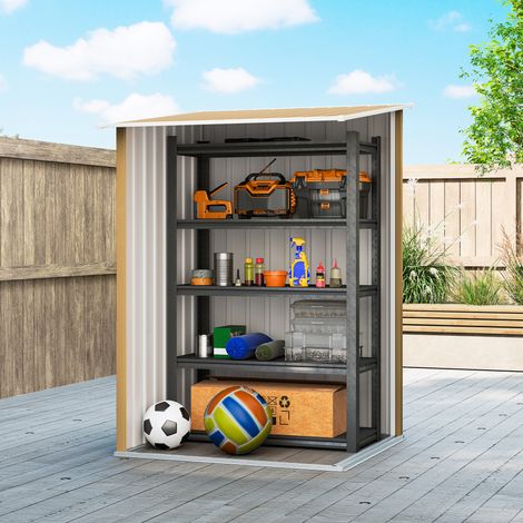 Armoire de jardin extérieur jaune en acier galvanisé, coffre de rangement pour outils avec porte battante, dimensions 100x104x160 cm (1/5)