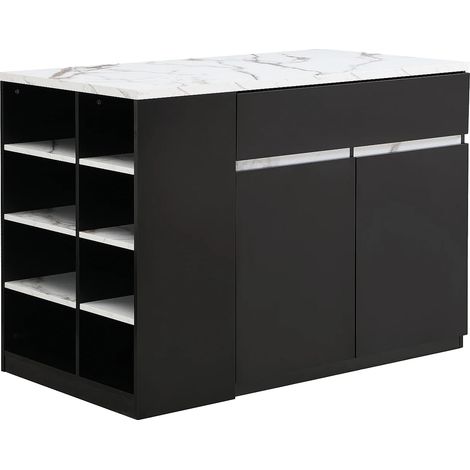 Isola centrale da cucina con vani portaoggetti Effetto marmo bianco e nero - MEILI