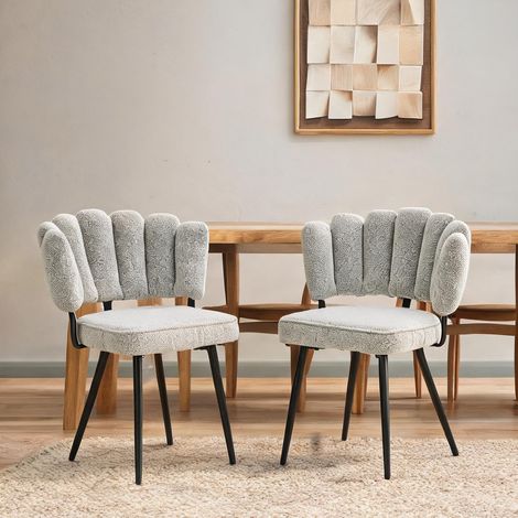 Lot de 2 chaises de salle à manger avec dossier fleuri gris (1/5)