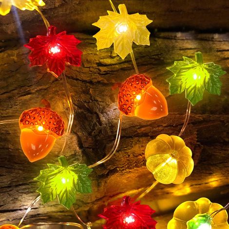 Guirlande lumineuse 3D en forme de glands d'érable, décoration automnale à piles, pour l'intérieur et l'extérieur, idéale pour l'automne, Halloween et Thanksgiving. (1/5)