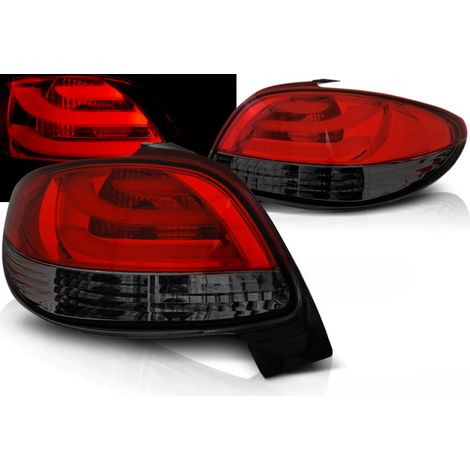 Paire de feux arriere Peugeot 206 de 1998 a 2005 LED BAR rouge fume