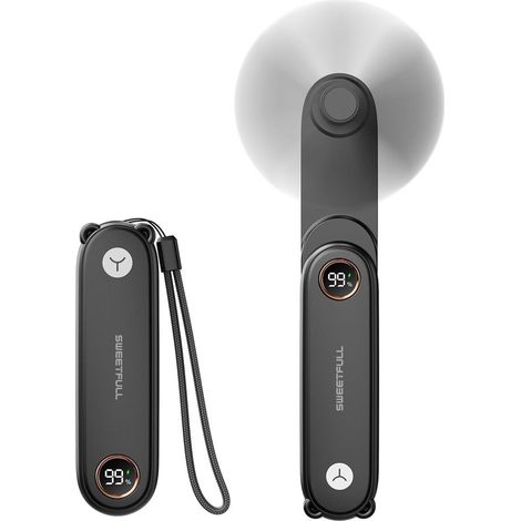 Ventilateur de poche rechargeable USB – Mini ventilateur portable avec affichage LED et lampe torche intégrée – Design pliable multifonction pour voyage et utilisation quotidienne (1/5)