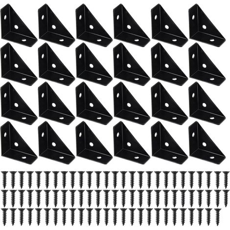 Lntyq Lot de 24 équerres d'angle noires 38 x 38 mm avec vis, connecteur d'angle en métal à 90 °, convient pour bord de lit Zhuo (1/5)