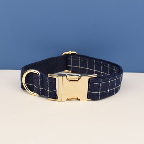 Collier pour chien/M/Plaid navy blue/D-ring métal/Fermoir élastique et Velcro/Série Bow Tie (1/2)