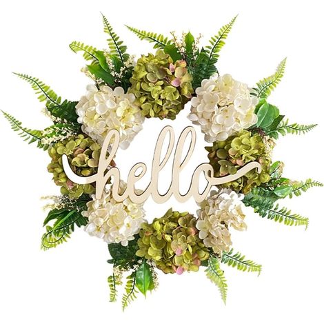 Couronne hortensia main vert-blanc 40x40 cm, été, porte (1/4)
