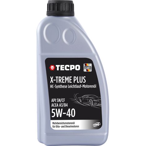 TECPO Motoröl 5W40 Öl X-TREME Plus Öl, 1 Liter 5W-40 Gebinde HC-Synthese für Diesel-und Benzinmotoren entspricht API SN/CF / ACEA A3/B4 / 502/505 / 226.3/226.5 / Longlife 01/98 (1/3)