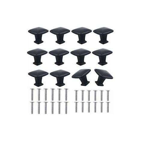 12pcs 30mm Noir Boutons de Placard Carrés en Alliage d'aluminium Bouton de Porte Noir Moderne Poignée de Meuble Cuisine pour Cabinet Tiroir Buffet Armoire Table de Chevet avec Vis (1/4)