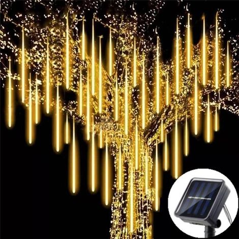 LED solaire pluie de météores lumières vacances chaîne lumières étanche jardin lumière pour mariage de noël-30cm-8 tubes-Solar-chaud (1/4)