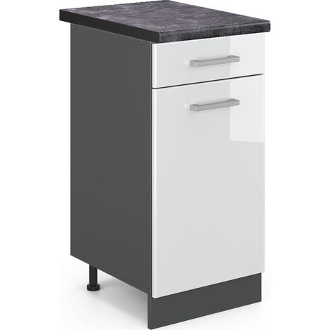Mobiletto base per cucina R-Line, Bianco lucido, 40 cm , PL Antracite, Vicco