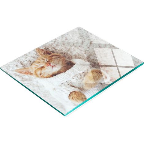 Tablero de vidrio templado con dise帽o decorativo de su茅ter de gatito, 60x52 cm.