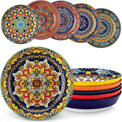 Assiettes à pâtes KRVI Lot d'assiettes creuses, lot d'assiettes creuses colorées Ø 21 cm, bols à soupe 960 ml pour soupe, muesli, lavables au lave-vaisselle et au micro-ondes (1/5)