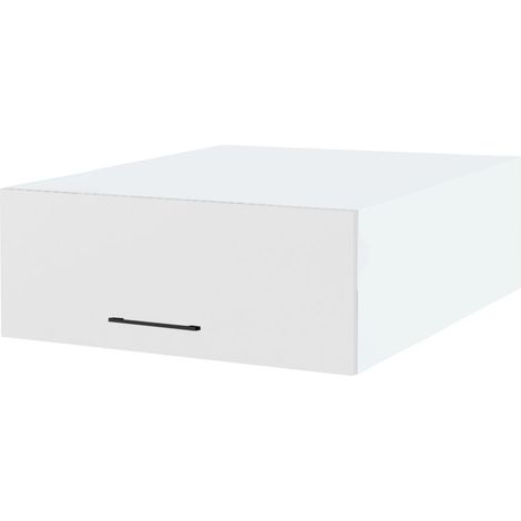 Meuble haut grande profondeur de cuisine Lovia Blanc Mat 1 porte relevable L 90 cm - Porte avec poignée apparente White (1/3)