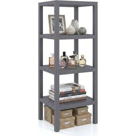 Étagère de rangement en plastique 4 niveaux, râtelier utilitaire autoportant - gris