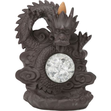 Brûleur d'encens en porcelaine rouge Dragon avec éclairage LED, décoration d'intérieur zen et originale (1/5)