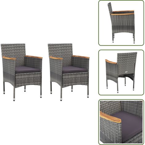 Chaises à manger de jardin lot de 2 Résine tressée Gris - Chaise De Jardin - Fauteuil De Jardin - Mobilier De Jardin - Résine Tressée - Chaise En Rotin (1/5)