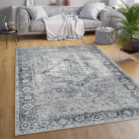 Paco Home Teppich Wohnzimmer Flachgewebe Orient Marokkanisch Ornamente Vintage Waschbar 80x150 cm, Grau 2