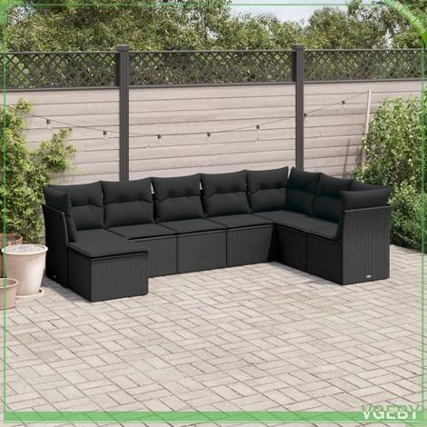 Salon de jardin - Canapé modulaire 8 places - Résine tressée noire - Rangement avec sac étanche - Coussins déhoussables (1/3)