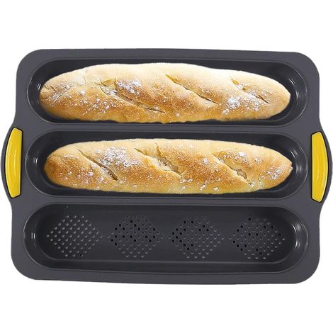 Moule À Baguette En Silicone - Antiadhésif - Pour 3 Baguettes - Compatible Four Micro-ondes Lave-vaisselle Congélateur - 33 x 23,3 x 2,5 cm (1/5)