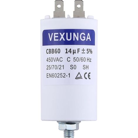 Condensateur de Démarrage Moteur 14uF 450V CBB60 Condensateurs Demarrage 14 MFD 450VAC 40x70MM Connecteur M8 14µF 50/60Hz pour Pompe Piscine Machine à Laver (1/5)