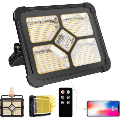 200W Projecteur LED Rechargeable Avec Télécommande, Lumière de Travail Lanterne Portable avec Panneau Solaire, 20600mAh USB Lampe Rechargeable, pour Camping, Chantier, Garage (1/5)