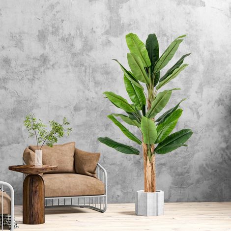 Plante Artificielle de 195CM Tiges Triples Fausse Plante de Bananier avec 27 Grandes Feuilles Plante Verte en Pot CW4816 Maison Chic (1/4)