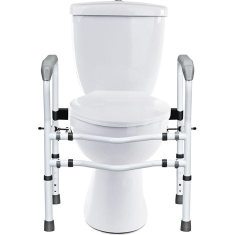 COSTWAY Supporto per WC, Supporto per WC con Altezza e Larghezza Regolabili e Dispositivi di Fissaggio Girevoli a 360°, Supporto per Bagno per Anziani Disabili (1/5)