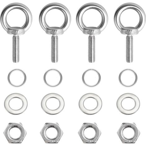 pernos de ojo M8 x 30 mm para ganchos de acero inoxidable, tornillos de anillo de elevación de acero inoxidable 304 con rosca para fijación y suspensión, con tuercas y herrajes. (1/5)