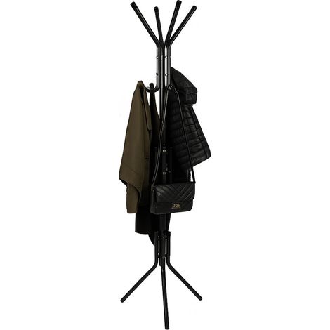 TrAdE Shop Traesio - Appendiabiti Indipendente Con 12 Ganci Multiuso Per Ombrelli Borse Giacche 170 X 42 Cm - Nero