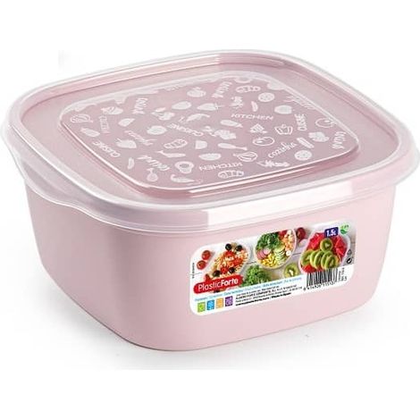 Fiambrera cuadrada almacenamiento de alimento 1.5 Litros Rosa claro (1/2)
