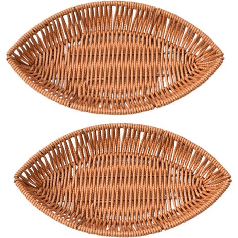 Lot de 2 plateaux apéritifs en forme de feuille imitation rotin pour fruits et collations grand format 33 x 21 x 4,5 cm marron (1/5)