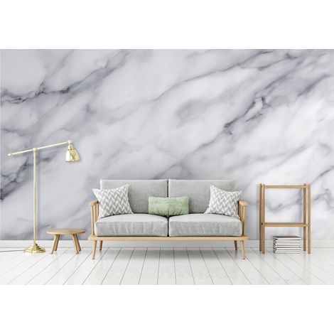 Fototapete Marmor Weiß Grau, für Wohnzimmer und Schlafzimmer, 300 x 210 cm – Komplettset inkl. Kleister & Anleitung (1/5)