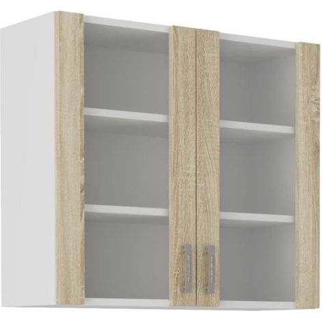 SARA Meuble haut - 2 portes - Décor chene sonoma - L80 x P31 x H71,5 cm (1/5)