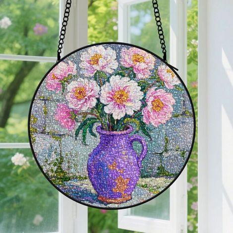 12.5cm Suspension vitrail pour fenêtre, accroche-soleil artisanal floral, décoration pour salon et jardin (1/5)