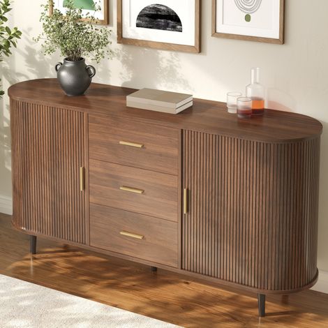 Credenza 160x40x80,5 cm con 3 cassetti e ante scorrevoli, ripiani regolabili, in MDF per sala da pranzo - noce (1/5)