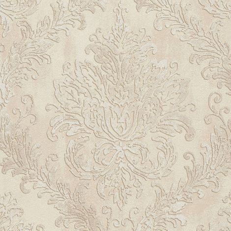Barock Tapete Profhome 790495 heißgeprägte Vliestapete leicht strukturiert mit Ornamenten schimmernd creme beige perl-weiß 5,33 m2